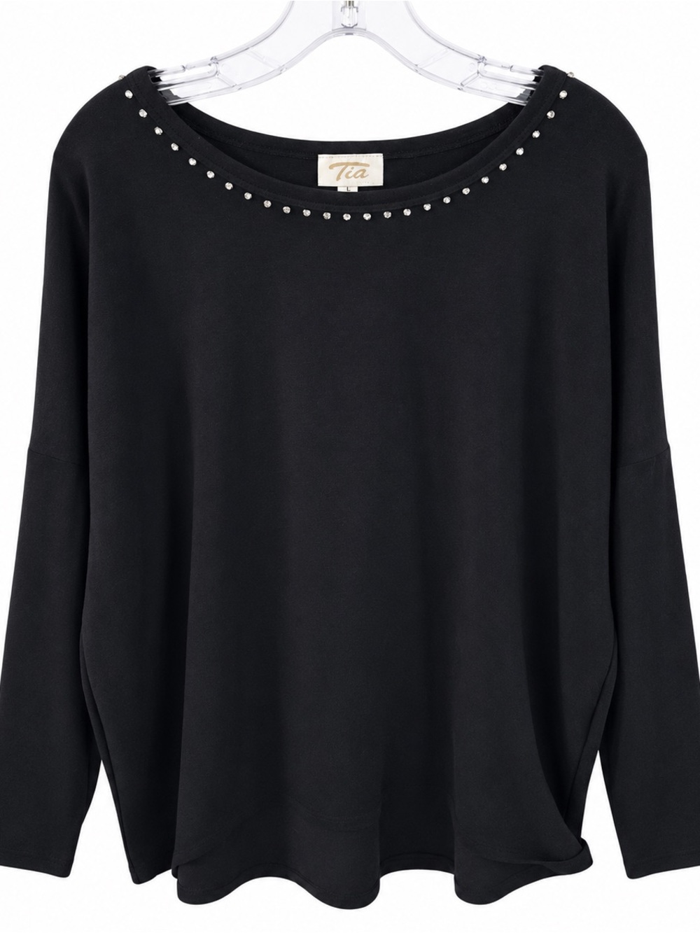 Vintage Women’s Black Embellished Neckline & Back Keyhole Long-Sleeve Top Size M